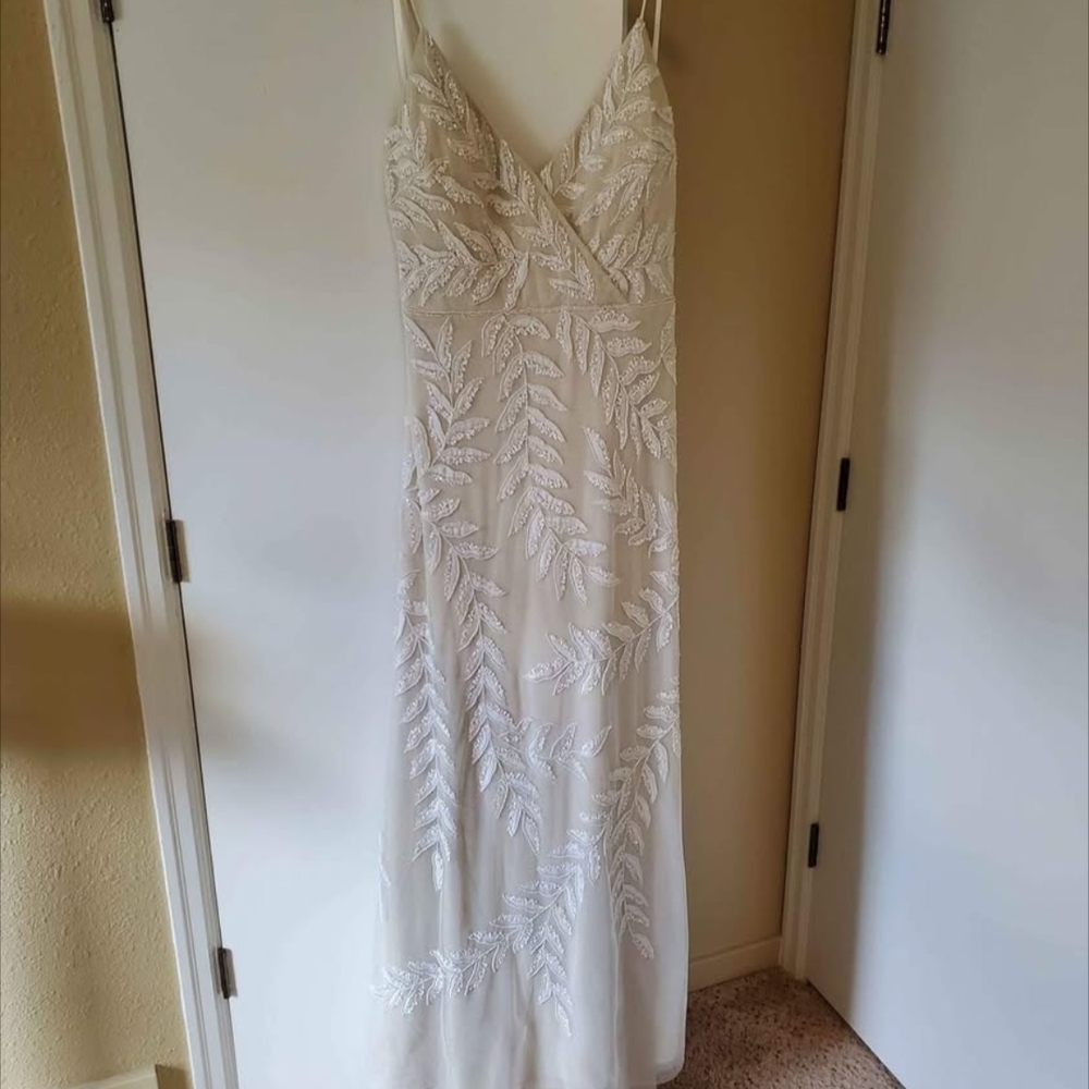 Adrianna Papell Cream Maxi Dress with Leaf Design